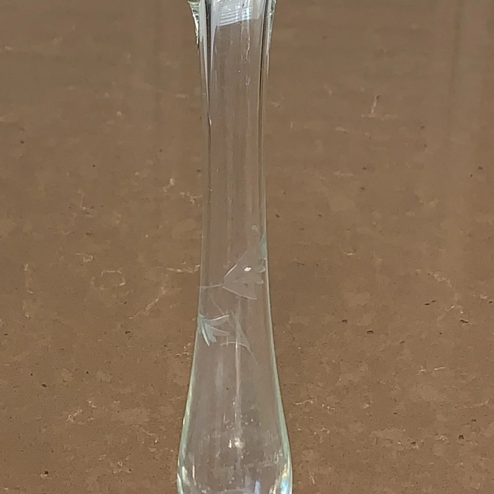 Vtg MCM Etched Glass Swung Vase 9.25”